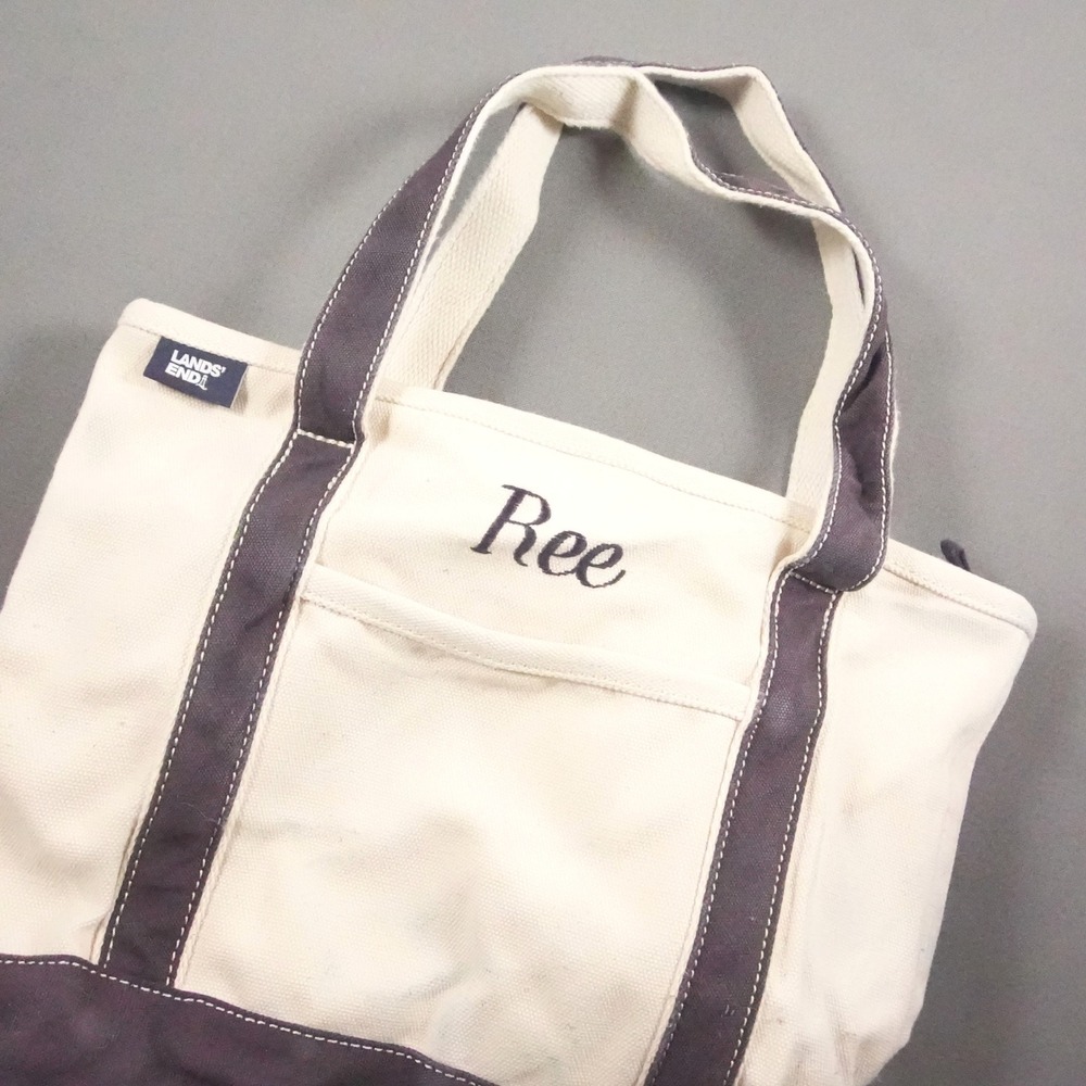 Lands End Personalized Ree Embroidered Canvas Women Tote Bag Small Coastal Boat